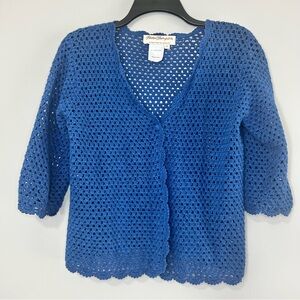 Norm Thompson Blue Crochet Cardigan